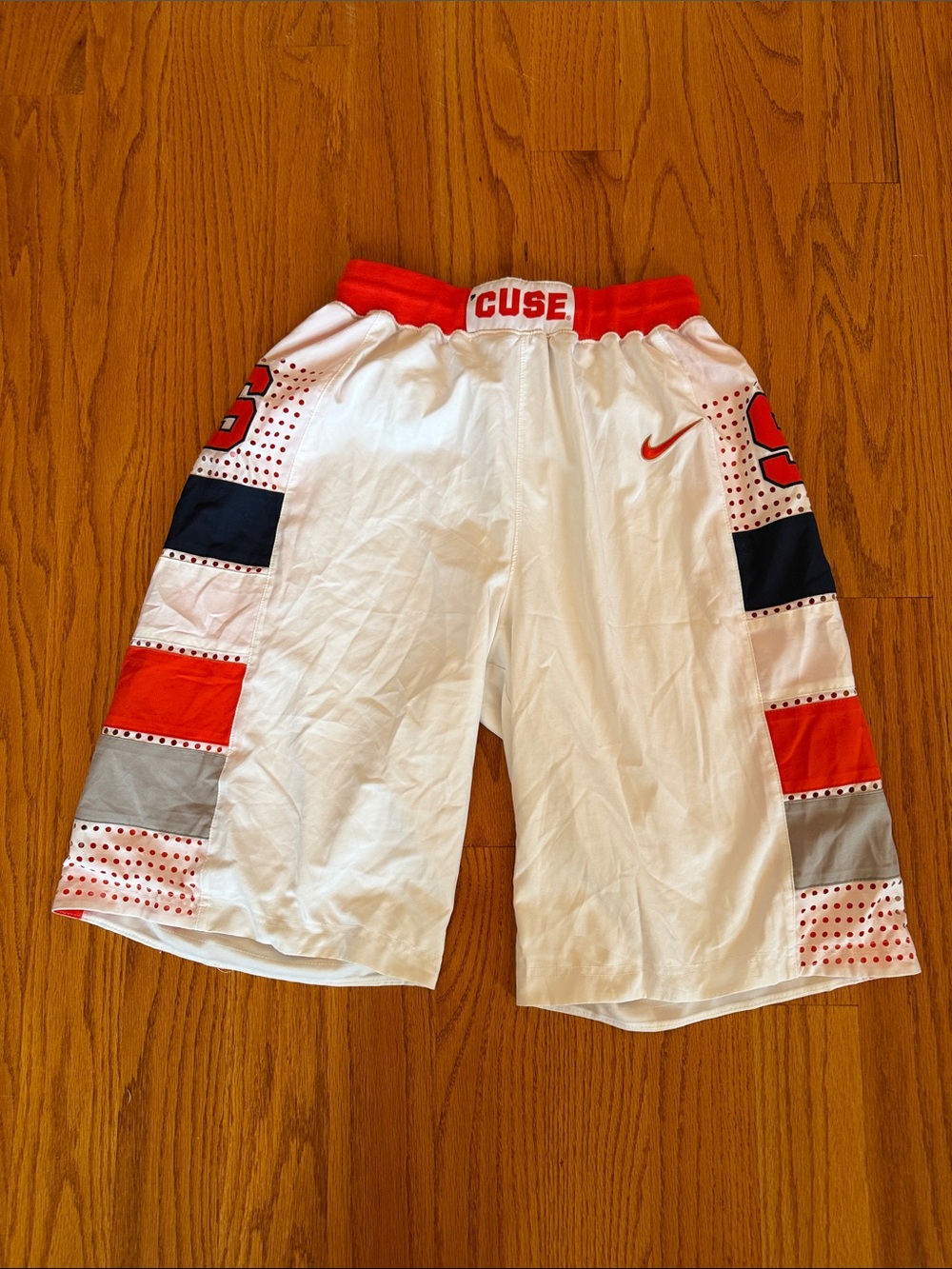 Nike White Red/Orange Navy 'CUSE Syracuse Player Basketball Shorts‎ Size Small
